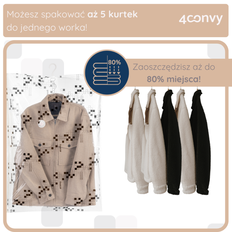 worek próżniowy wiszący na wieszak do ubrań, pościeli i ręczników