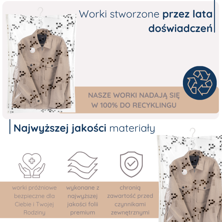 worek próżniowy wiszący na wieszak – szczelne zamknięcie i wielokrotny użytek