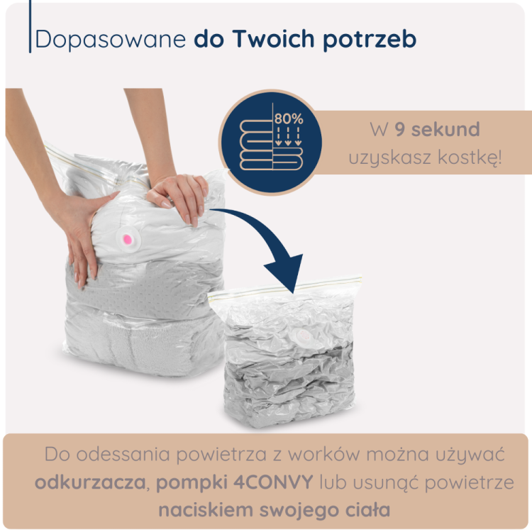 worek próżniowy kostka 50x70x30 cm do ubrań, pościeli i ręczników