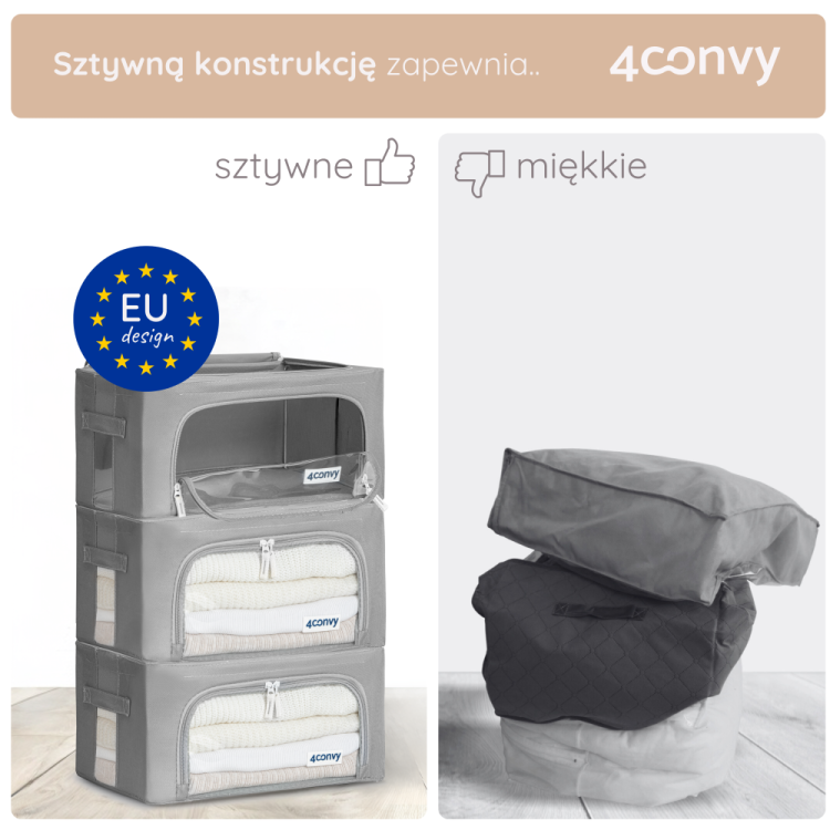 Porównanie toreb 24 litry – nasze torby są sztywne i można je stabilnie układać jedna na drugiej, w przeciwieństwie do miękkich toreb konkurencji.