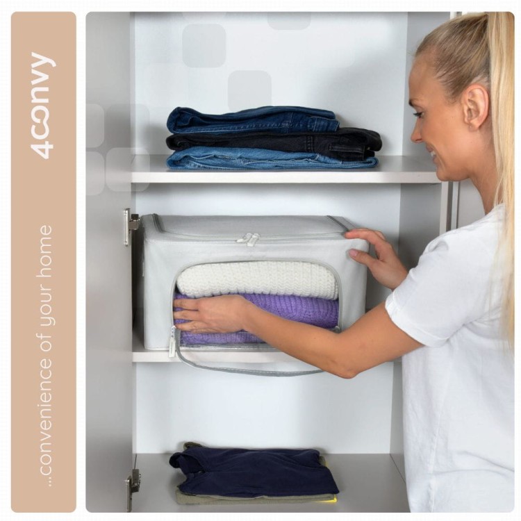 Praktyczne zastosowanie torby do przechowywania 4CONVY – idealna do organizacji ubrań w szafie. Stylowa i pojemna torba z okienkiem sprawdzi się w każdej domowej przestrzeni. Łatwa w użyciu, lekka i składana.
