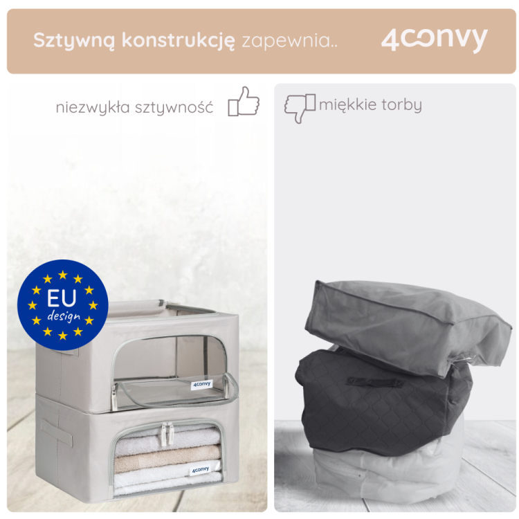 Porównanie toreb 24 litry – nasze torby są sztywne i można je stabilnie układać jedna na drugiej, w przeciwieństwie do miękkich toreb konkurencji.