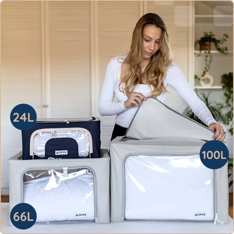 Torby do przechowywania 4CONVY w różnych kolorach i pojemnościach – stylowe i funkcjonalne rozwiązanie do organizacji przestrzeni w sypialni lub garderobie. Idealne do szaf i na półki.