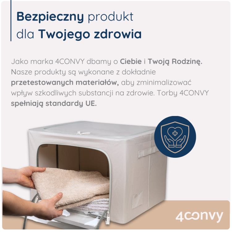 Torba 4CONVY 66 litrów – wykonana z bezpiecznego materiału zgodnego z normami Unii Europejskiej. Trwała, praktyczna i bezpieczna dla domowego użytku.