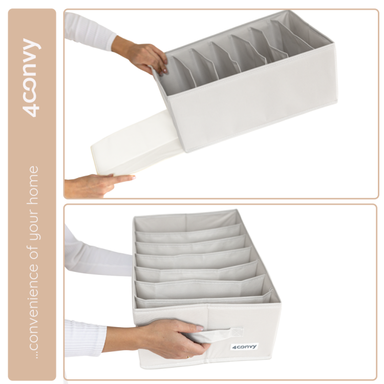 Produktowe zdjęcie przedstawia dłonie modelki trzymające organizer na spodnie w rozmiarze XXL. Ujęcie podkreśla sztywność i solidną konstrukcję organizera, co gwarantuje stabilność i trwałość w codziennym użytkowaniu.