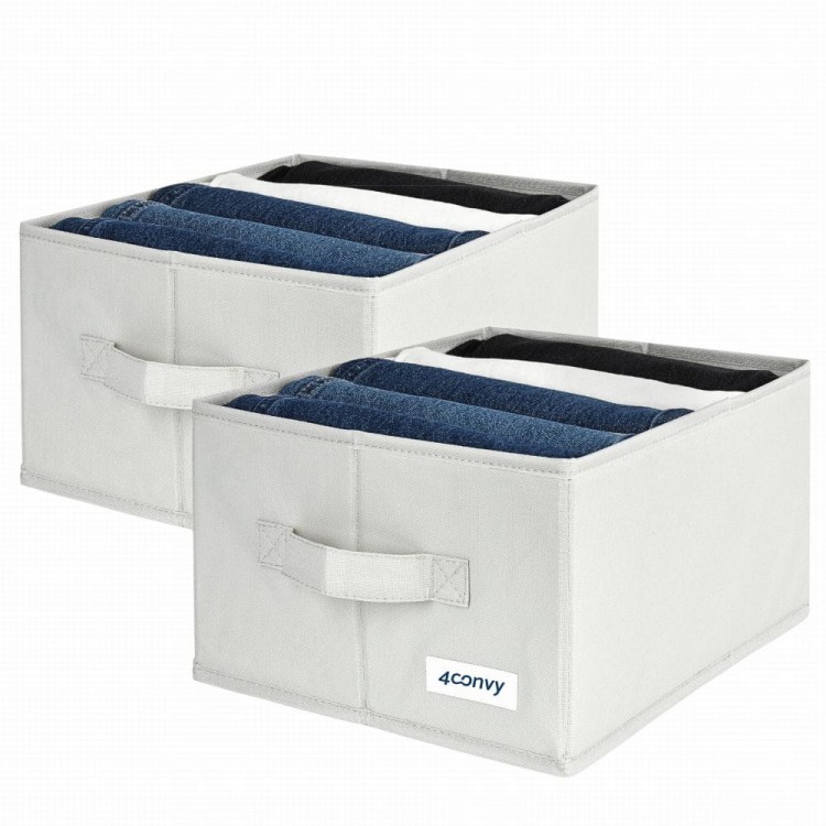 Zestaw dwóch szarych organizerów na spodnie z 5 przegrodami, idealnych do przechowywania i porządkowania garderoby. Minimalistyczny design na białym tle podkreśla funkcjonalność produktu.