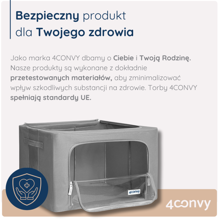 Torba 4CONVY 66 litrów – wykonana z bezpiecznego materiału zgodnego z normami Unii Europejskiej. Trwała, praktyczna i bezpieczna dla domowego użytku.