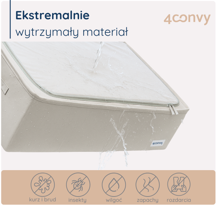 Wodoodporny pojemnik 68 litrów ze stelażem – chroni zawartość przed kurzem, brudem, wilgocią i insektami. Idealna do bezpiecznego przechowywania.