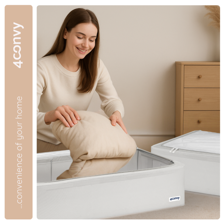 Materiałowy pojemnik 68L szary z otwarciem od góry – przechowywanie kurtek, ręczników, koców, butów i dziecięcych ubranek.