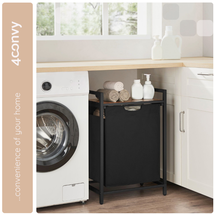 Szafka 4convy z pojemnikiem na pranie to idealne rozwiązanie do pralni. Z praktycznym drewnianym blatem na akcesoria, jak ręczniki i detergenty, zapewnia porządek i funkcjonalność w każdym pomieszczeniu.