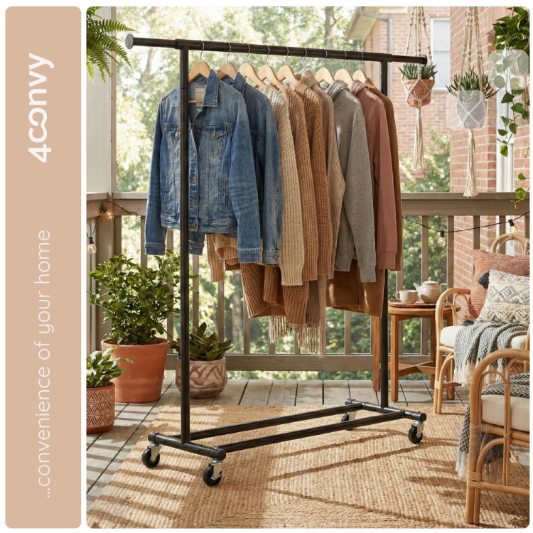 Stojak na ubrania 4convy doskonały do przechowywania odzieży w garderobie. Idealny do zawieszania swetrów, koszulek i innych ubrań, zapewniając porządek i łatwy dostęp do odzieży.