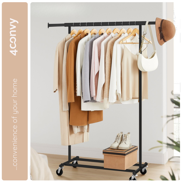 Stojak na ubrania 4convy doskonały do przechowywania odzieży w garderobie. Idealny do zawieszania swetrów, koszulek i innych ubrań, zapewniając porządek i łatwy dostęp do odzieży.