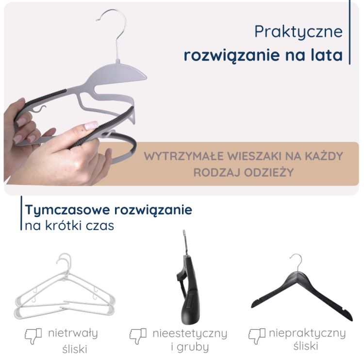 Wieszak wielofunkcyjny z antypoślizgową powłoką i możliwością zawieszania kilku ubrań