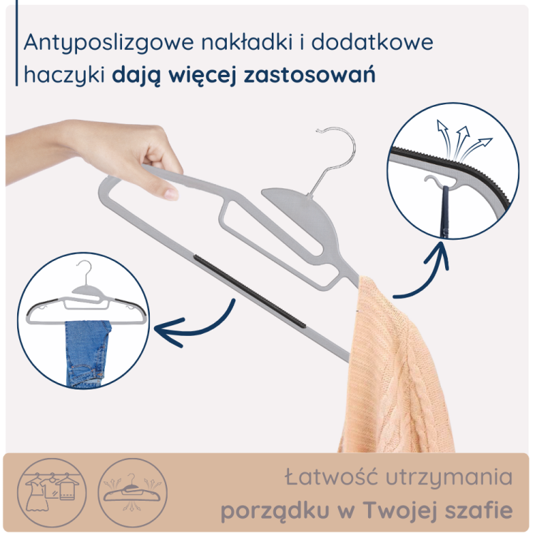 Wieszak ergonomiczny do delikatnych tkanin – z powłoką zapobiegającą zsuwaniu