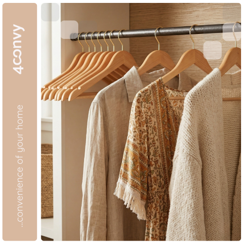 Eleganckie drewniane wieszaki z metalowym hakiem, idealne do przechowywania marynarek, płaszczy i garniturów. Stylowe i solidne wieszaki pomagają utrzymać porządek w szafie oraz chronią ubrania przed zagnieceniami.