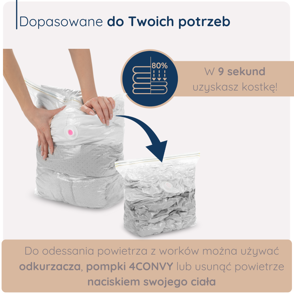 worek próżniowy kostka 50x70x30 cm do ubrań, pościeli i ręczników