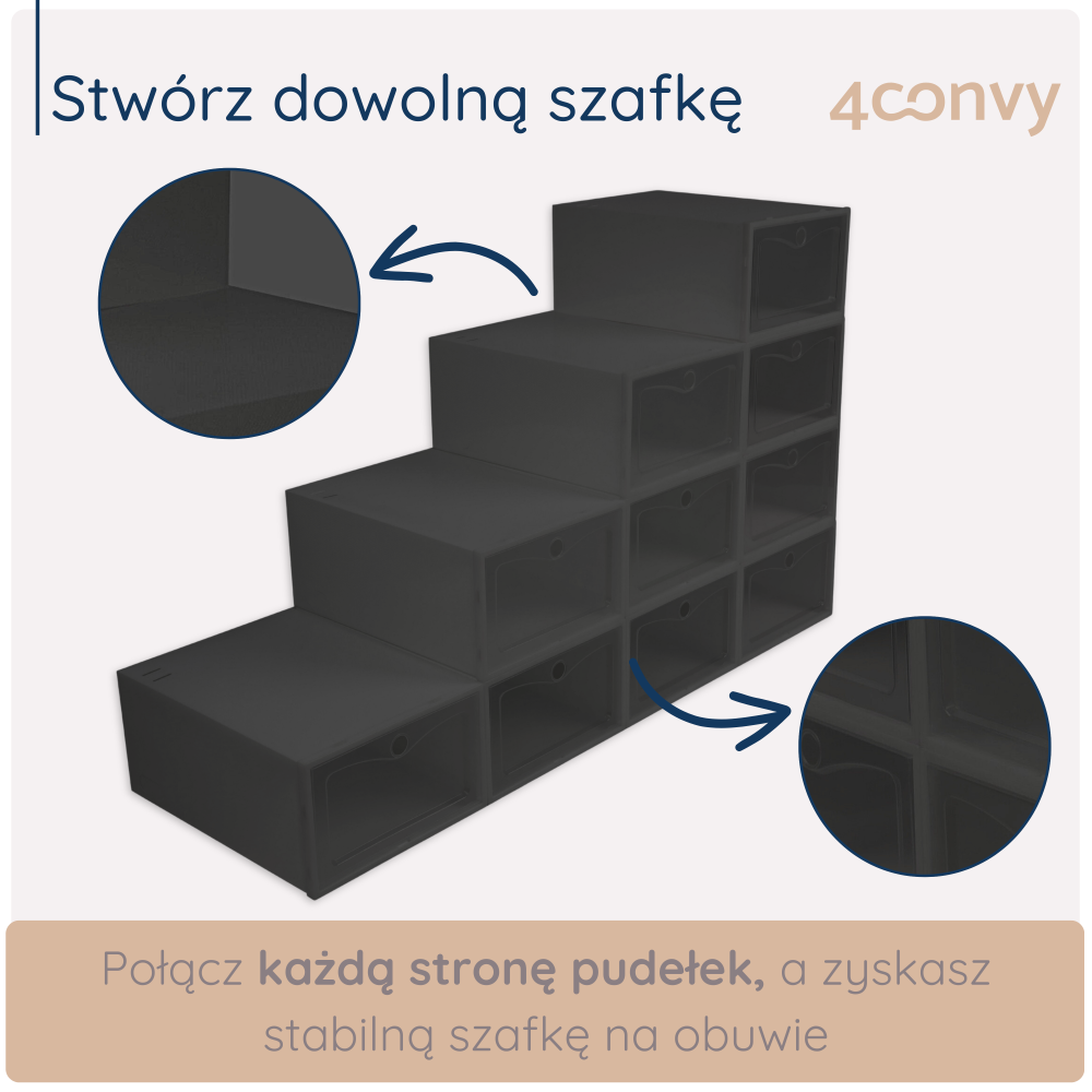 Czarne pudełka BASIC – możliwość łączenia w modułowe szafki, które można dowolnie konfigurować, idealne do elastycznej organizacji przestrzeni.