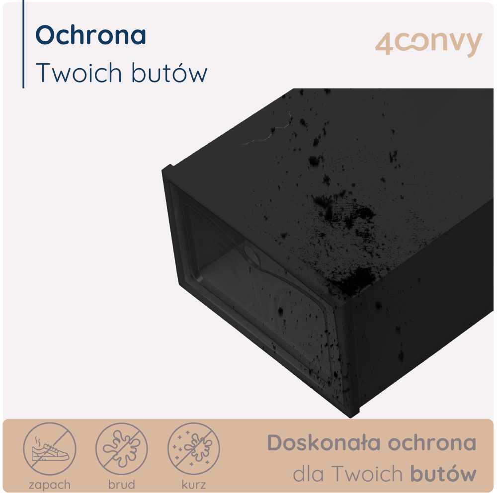 Pudełka na buty BASIC – skuteczna ochrona przed kurzem, brudem i nieprzyjemnym zapachem. Zachowaj buty czyste i świeże na dłużej.