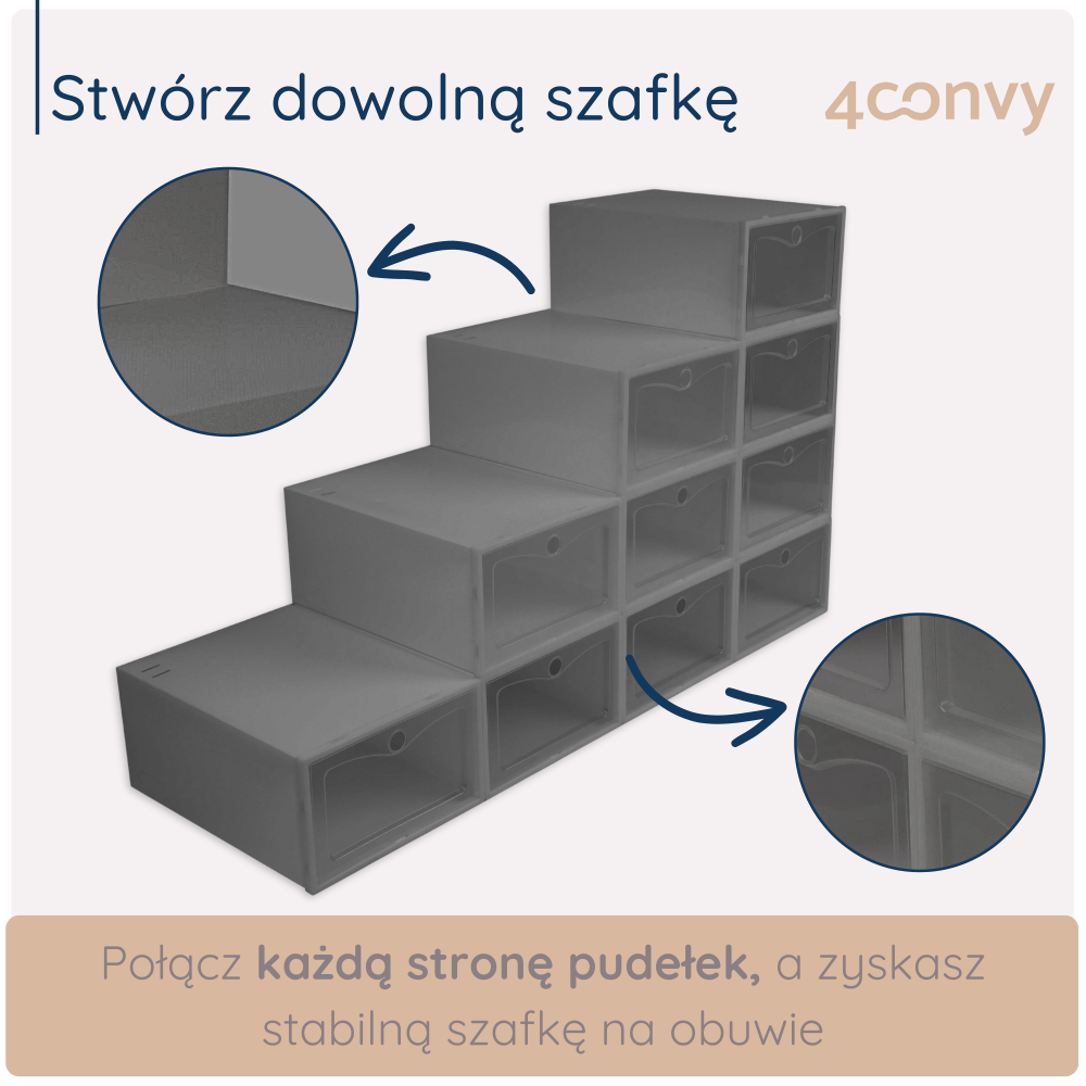 Szare pudełka BASIC – możliwość łączenia w modułowe szafki, które można dowolnie konfigurować, idealne do elastycznej organizacji przestrzeni.