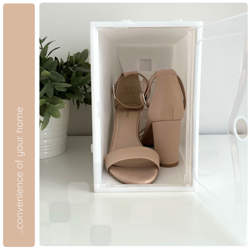 Pudełko BASIC na buty na obcasie – stylowe i praktyczne przechowywanie. Idealne do codziennej organizacji obuwia w domowej przestrzeni.