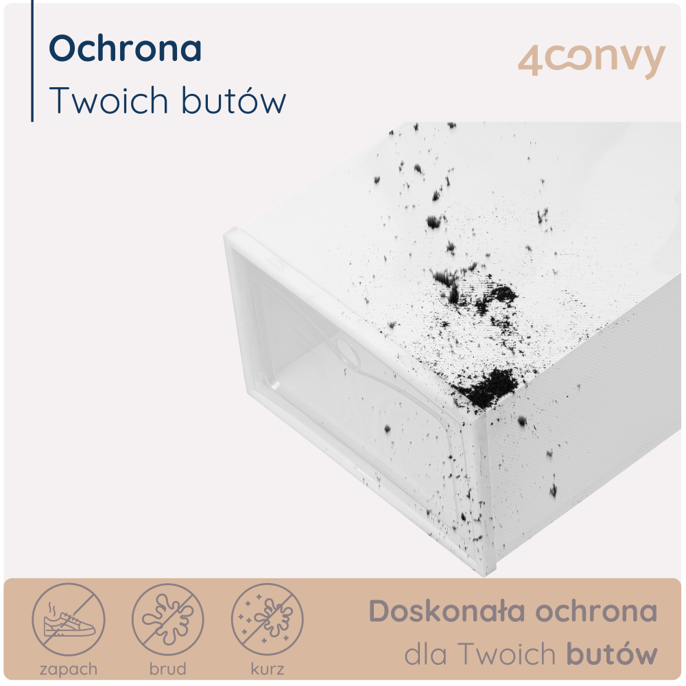 Pudełka na buty BASIC – skuteczna ochrona przed kurzem, brudem i nieprzyjemnym zapachem. Zachowaj buty czyste i świeże na dłużej.