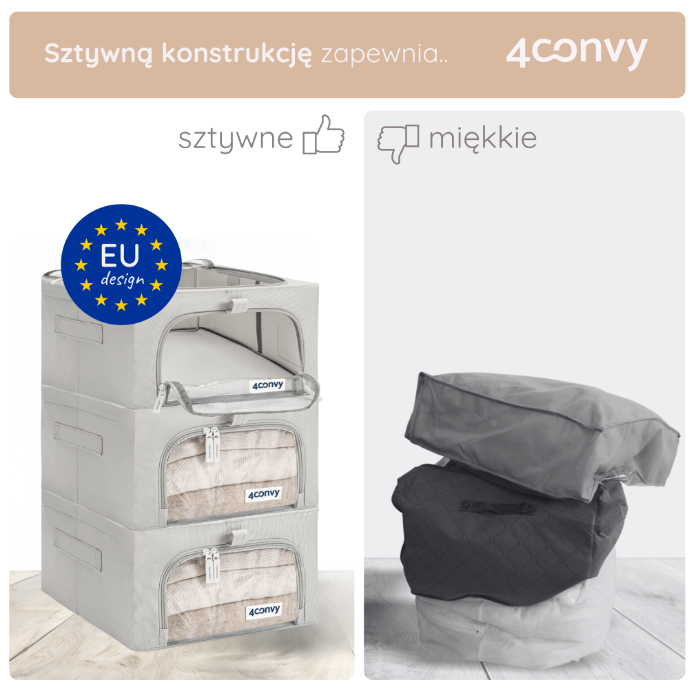 Porównanie toreb 24 litry – nasze torby są sztywne i można je stabilnie układać jedna na drugiej, w przeciwieństwie do miękkich toreb konkurencji.