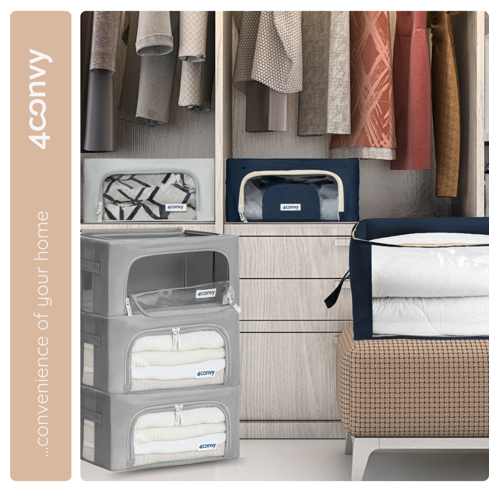 Trzy torby 24 litry ze stelażem ułożone jedna na drugiej, ustawione obok szafy – stylowe i funkcjonalne przechowywanie w domowej przestrzeni.