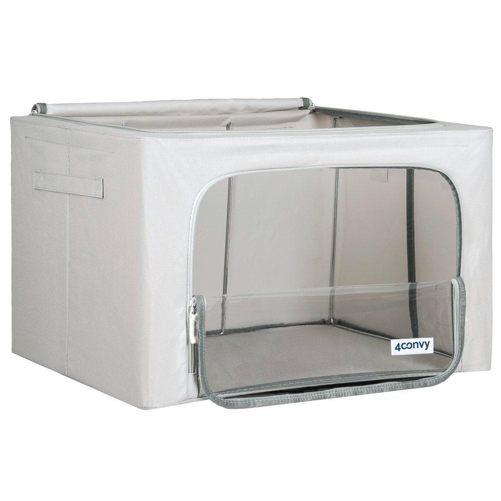 Praktyczna torba 66L 4CONVY w kolorze szarym z frotowym okienkiem – idealna do przechowywania ubrań, pościeli lub zabawek.