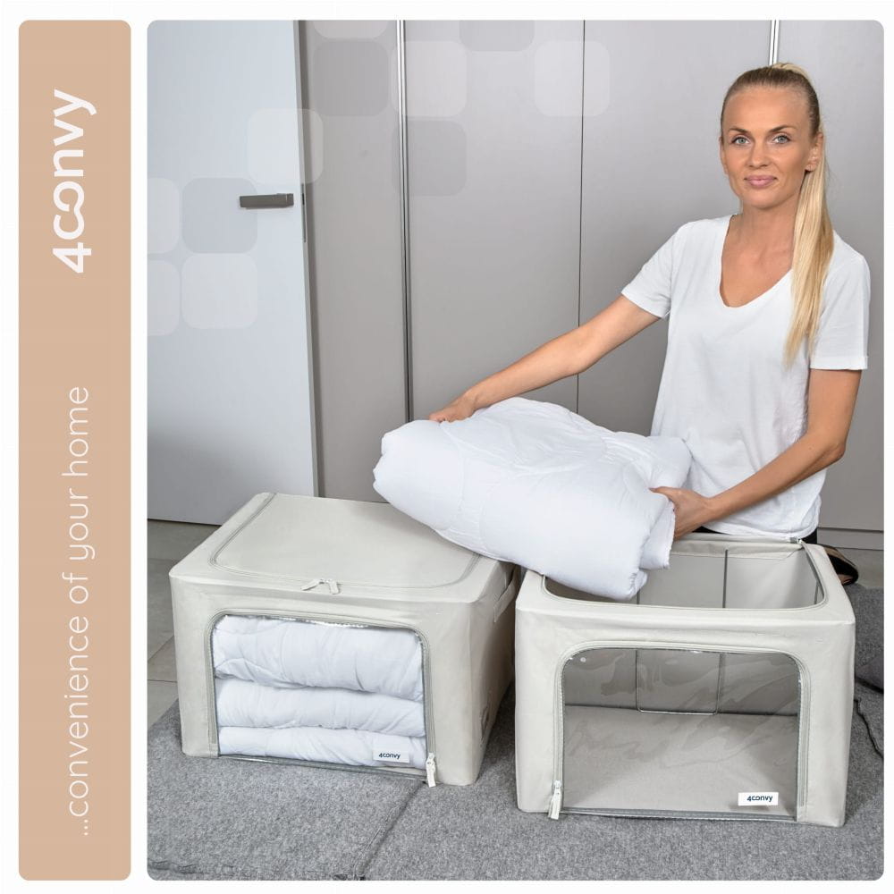 Praktyczne zastosowanie torby do przechowywania 4CONVY – idealna do organizacji ubrań w szafie. Stylowa i pojemna torba z okienkiem sprawdzi się w każdej domowej przestrzeni. Łatwa w użyciu, lekka i składana.