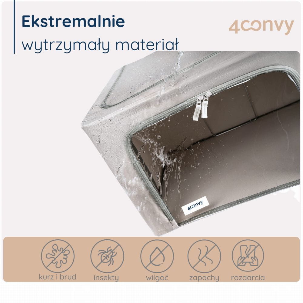 Wodoodporna torba 66 litrów ze stelażem – chroni zawartość przed kurzem, brudem, wilgocią i insektami. Idealna do bezpiecznego przechowywania.