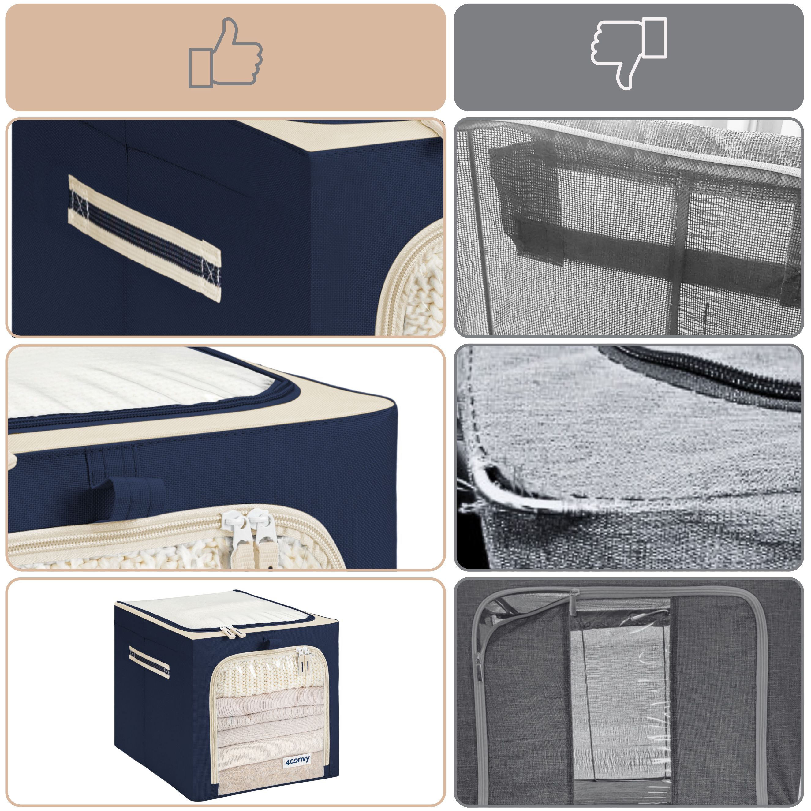 Torby 4CONVY vs. inne marki – mocny materiał, wzmocnione szwy, dwa okna i solidna konstrukcja. Trwałe i funkcjonalne przechowywanie na lata.