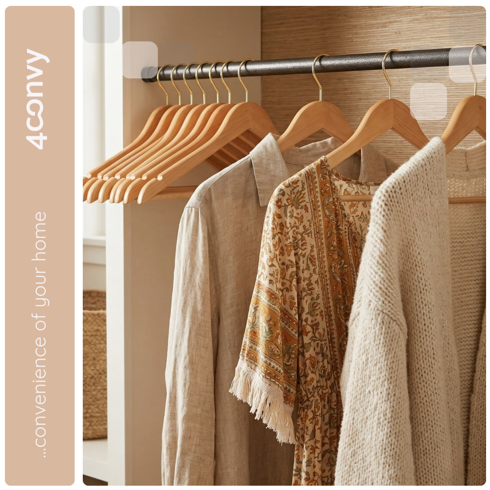 Eleganckie drewniane wieszaki z metalowym hakiem, idealne do przechowywania marynarek, płaszczy i garniturów. Stylowe i solidne wieszaki pomagają utrzymać porządek w szafie oraz chronią ubrania przed zagnieceniami.