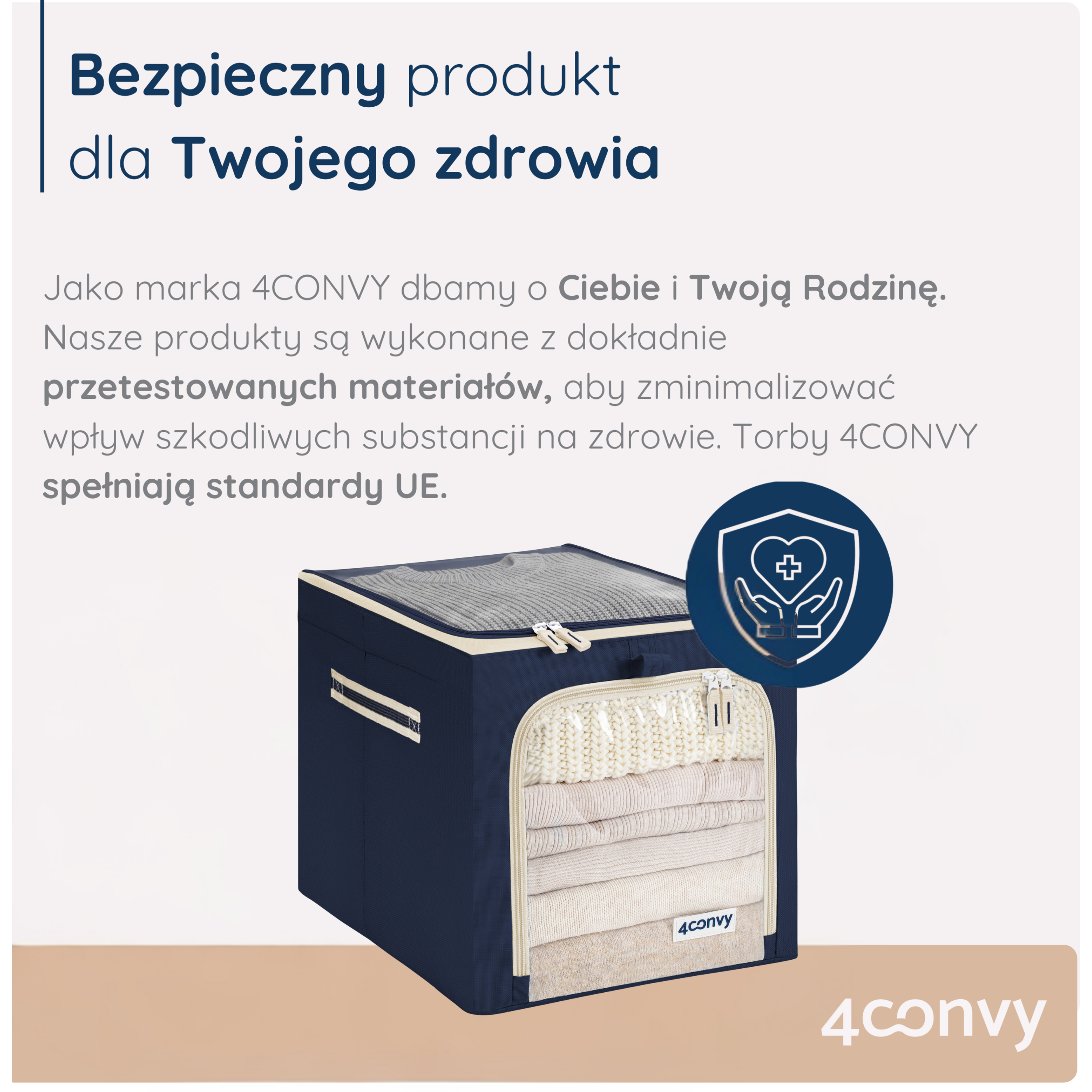 Torba 4CONVY 40 L – wykonana z bezpiecznego materiału zgodnego z normami Unii Europejskiej. Trwała, praktyczna i bezpieczna dla domowego użytku.